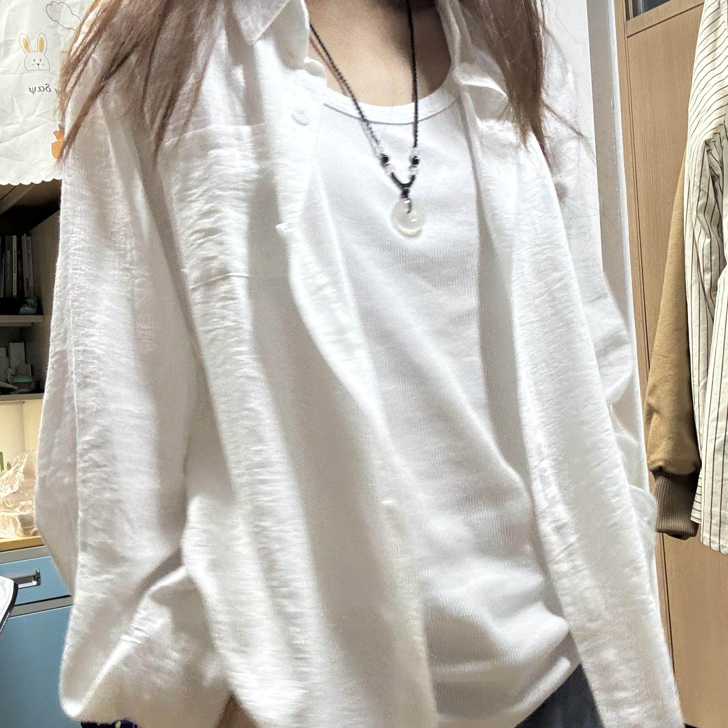 法式薄款白色防晒衬衫女