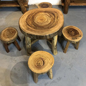 香樟木家具实木圆形茶几原木整板异形简约户外阳台休闲茶桌椅组合