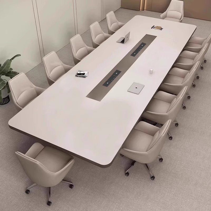 简约轻奢长条形会议桌椅组合
