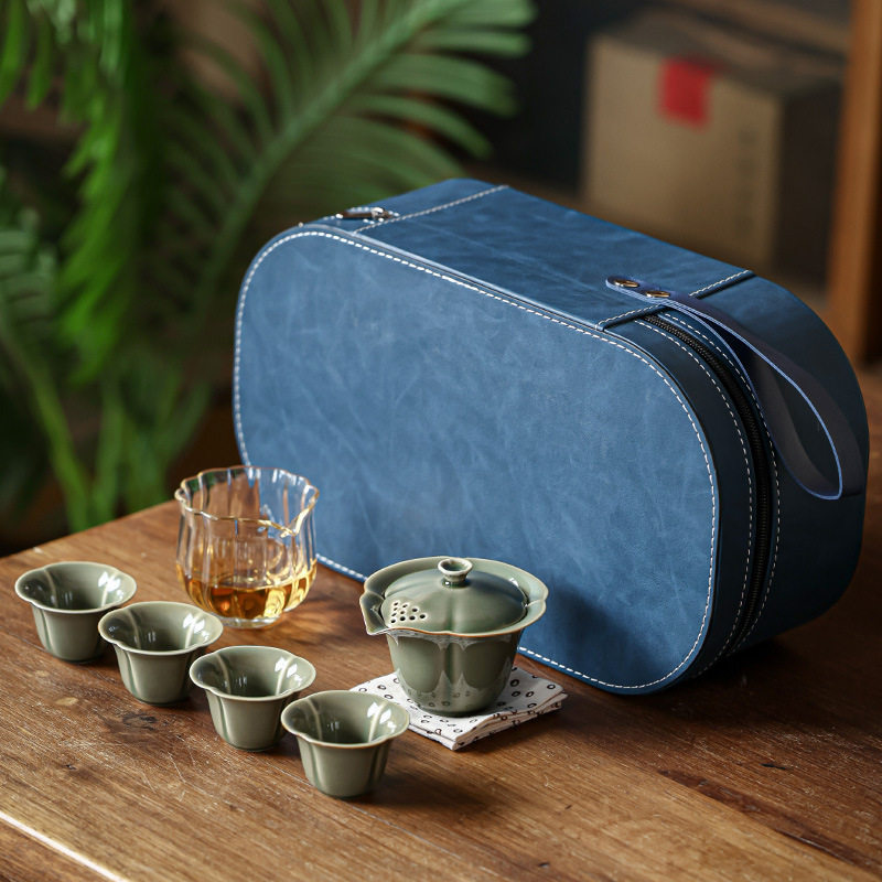越窑青瓷旅行茶具套装户外便携式旅游快客杯露营茶具喝茶装备