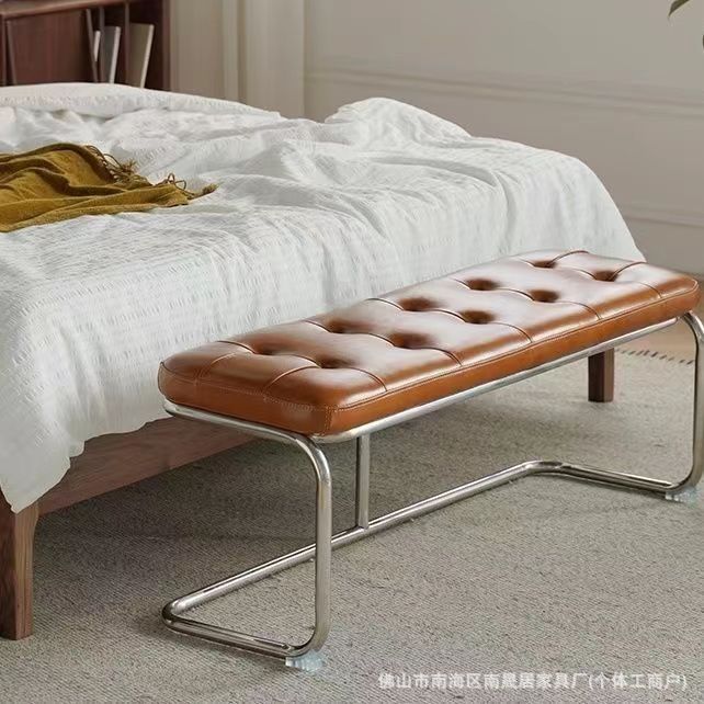 北欧不锈钢长凳衣帽间复古床尾凳铁艺玄关脚凳长餐椅换鞋凳ins风