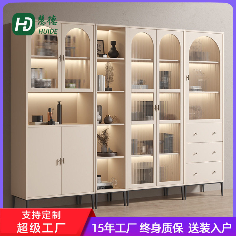 法式轻奢奶油风书柜展示柜实木小户型现代简约家用书桌储物柜