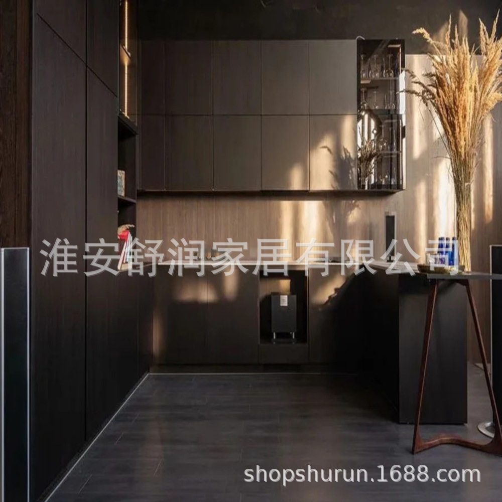 全屋定制黑色厨房整体橱柜门板地柜客厅吊柜美式餐厅多功能橱柜