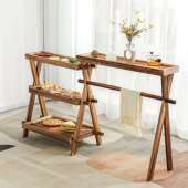 实木烧烤置物架户外露营烧烤置物架便携式 春游木质户外野炊架