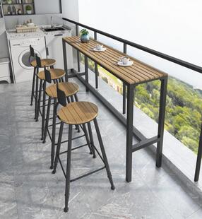 阳台吧台桌子长条窄桌落地靠窗桌家用小防水室外户外高脚桌椅组合