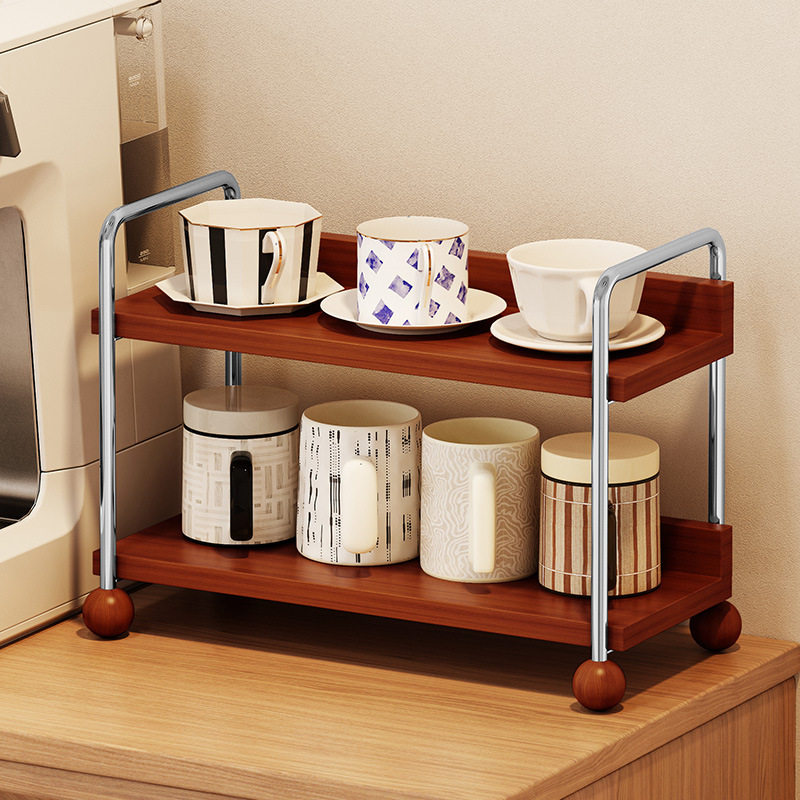 桌面马克杯收纳盒木质整理复古桌上杯子置物架实木办公室收纳分层