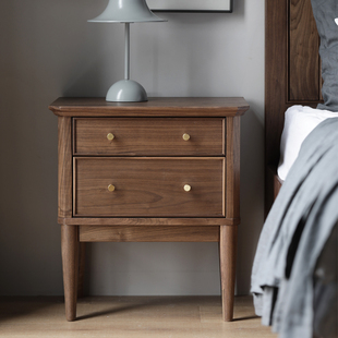 北美黑胡桃木床头柜美式卧室现代简低柜收纳储物柜实木原木床边柜