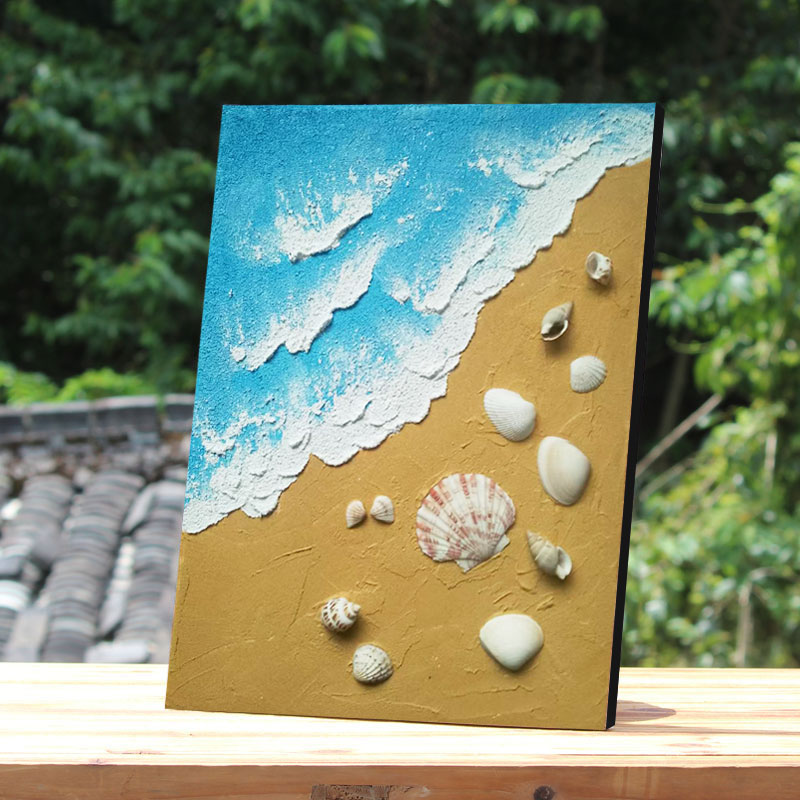 海螺贝壳diy手工手绘成品海沙丙烯肌理画沙滩油画装饰画挂画油画图片