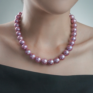 九紫离火淡水珍珠项链S925银圆强光串珠项链大直径生日礼物