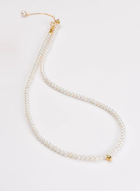 节日礼物18k金正圆珍珠小米粒锁骨链节日情人节礼物送女友送妈妈