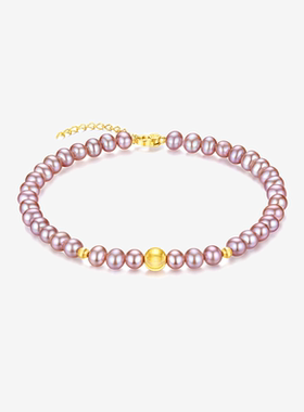 18K金淡水珍珠手链高亮近圆珍珠手串女轻奢高级感百搭送女朋友