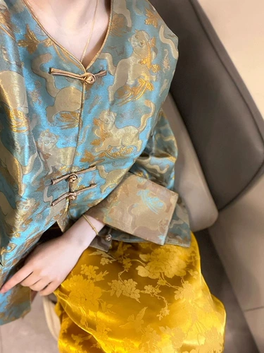 Ретро юбка, рубашка, комплект, китайский стиль