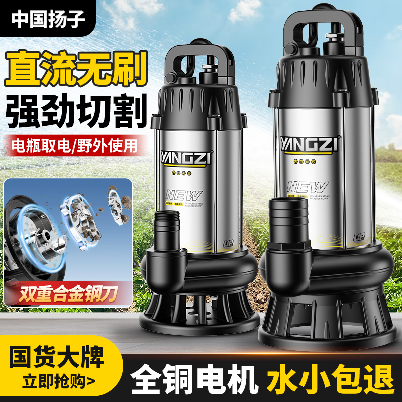 12v抽水泵24V农用灌溉污水泵切割泥浆无刷直流潜水泵48v60v电动车