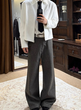 ONEER 700G重磅自发热毛呢斜门襟直筒宽松休闲通勤秋冬西裤长裤