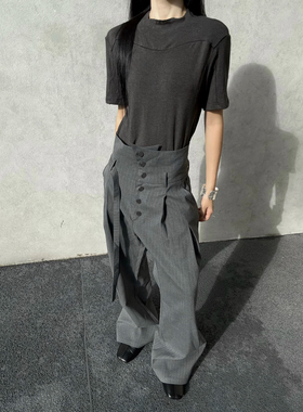 ONEER「积淀」禅宗打褶刺绣微喇高腰条纹剑道残心西裤a字阔腿