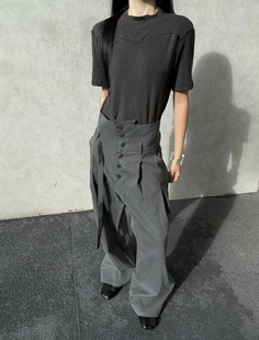 ONEER「积淀」禅宗打褶刺绣微喇高腰条纹剑道残心西裤a字阔腿