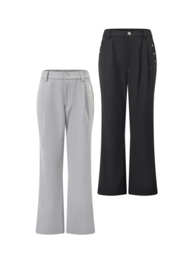 ONEER 通勤TR混纺立体剪裁垂感优雅雕花刺绣烫钻条纹微喇西裤