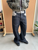 原创羊毛拼接弯刀弧线廓形日本冈山原牛直筒牛仔裤 ONEER 围巾