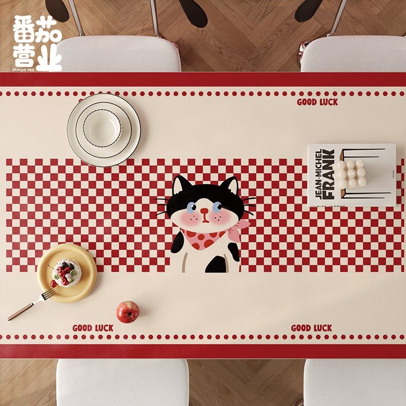 家用卡通餐桌垫可爱猫咪皮革防水防油长桌垫子耐脏免洗.可擦隔热,居家布艺,桌布,淘宝优惠券,粉丝福利购,淘宝优惠卷