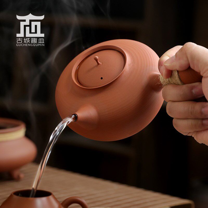潮州功夫茶沙铫侧把壶红泥跳盖薄胎炭G电陶炉家用茶具烧水煮茶陶