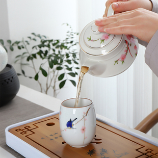 泡茶壶德化白瓷大茶壶餐厅茶具W中式 耐高温陶瓷茶壶手柄式 家用水