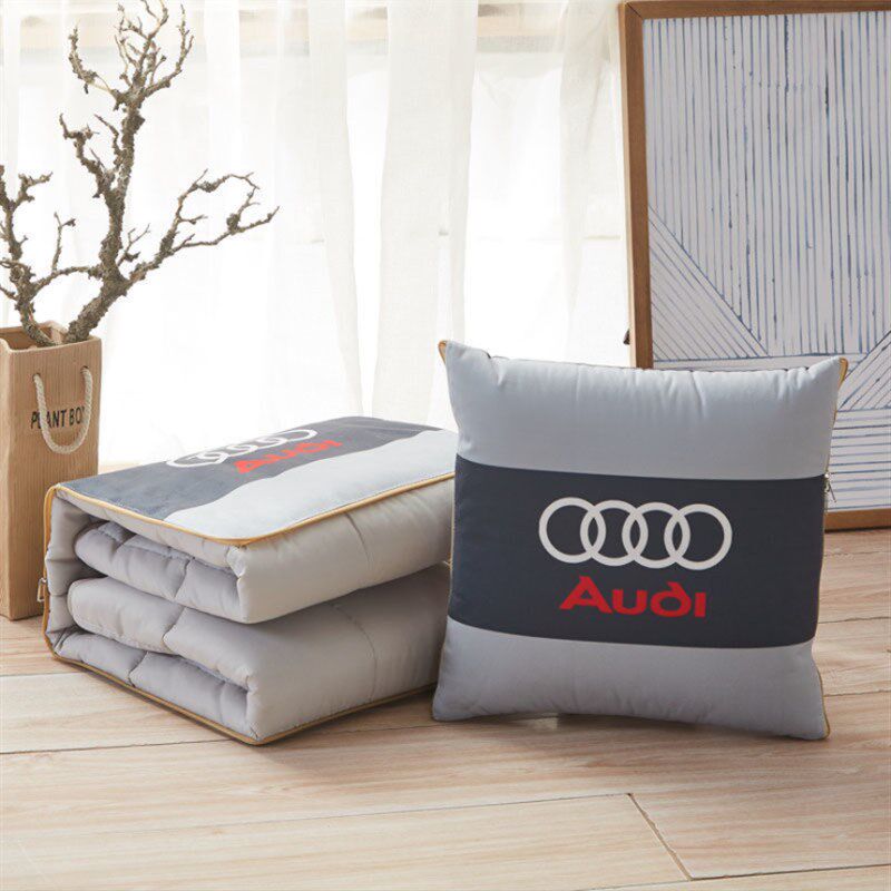 车载抱枕被子两用高档汽车空v调被多功能折叠车标腰靠午睡毯子礼