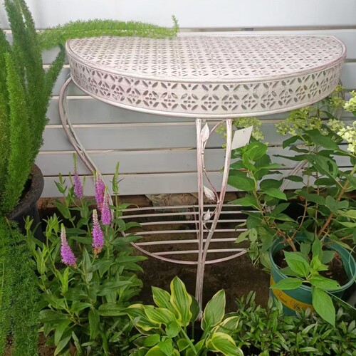 花园庭院户外橱i窗装饰半圆桌架美式复古铁艺花架阳台玄关桌置物
