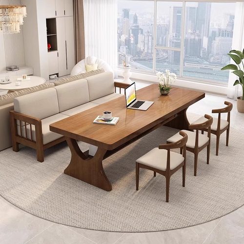 客厅实木双层大长书桌家用工作台