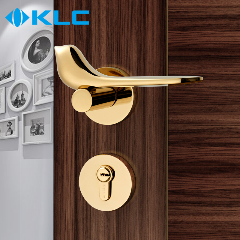 KLC房门锁室内卧室金色分体小鸟家用实木门卫生间通用型静音锁具