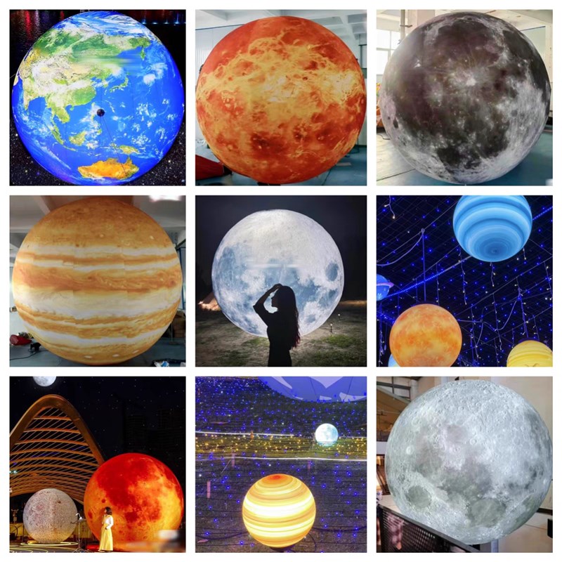 充气星球模型九大行星发光星球悬挂装饰发光月亮闭气星球气模定制