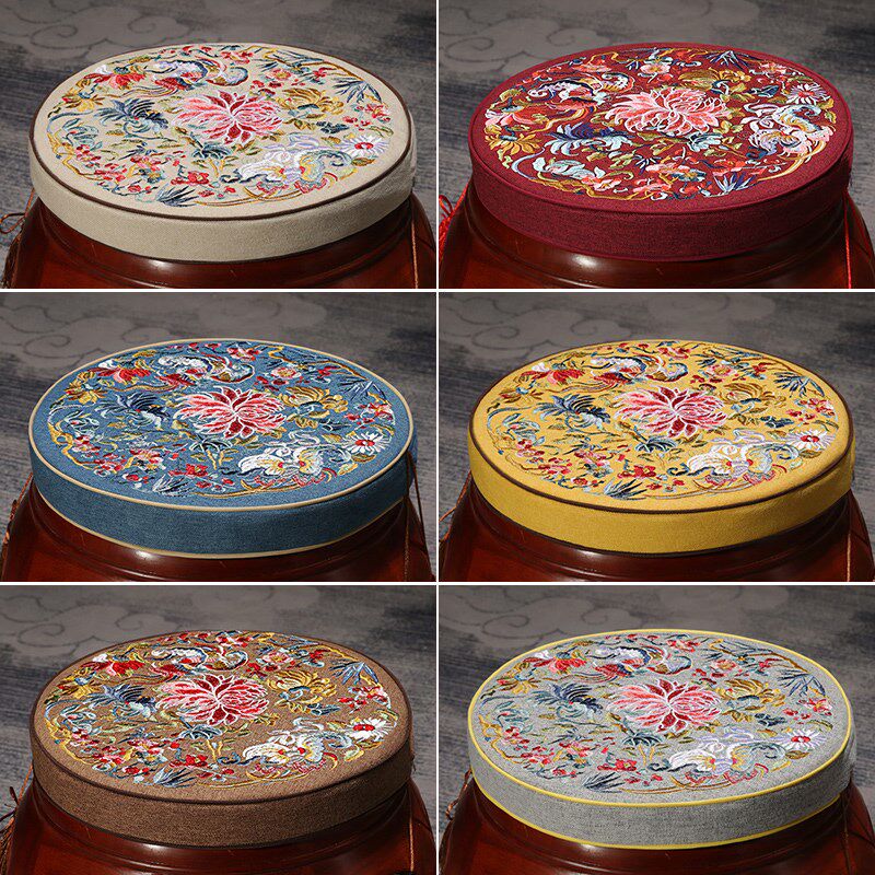 圆形坐垫中式红木椅子垫r实木小圆垫鼓凳藤椅垫防滑圆凳子坐垫订