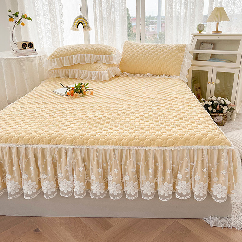 A类短床裙单件f公主风花边床罩夹棉加厚纯色1.5m1.8x2.0米床套防