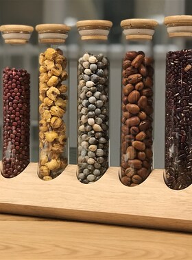 咖啡豆试管展示架k 厨房豆类储存架 实木创意六孔密封罐陈列架