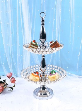 水晶甜品b台展示架摆件婚庆甜点蛋糕展台玻璃盘子摆台点心盘子托
