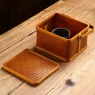 竹编提篮复古食盒双层三层糕点月饼礼盒J篮茶具收纳盒结婚礼品喜