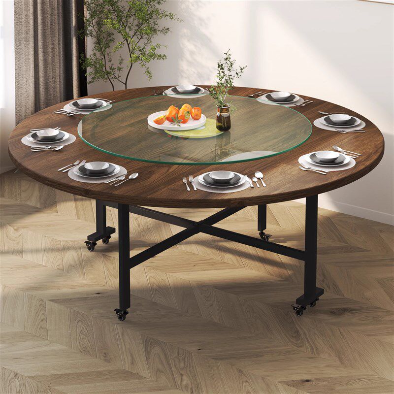 家用餐桌a小户型圆桌可折叠吃饭桌子可移动折叠餐桌餐厅酒店大圆