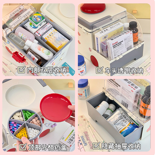 家用收纳箱可爱药品收纳盒儿童桌面药箱宝宝药物箱子医.药箱家庭