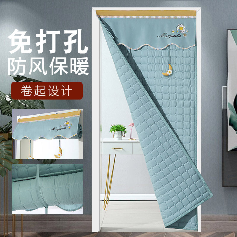 冬季加厚棉门帘挡风保p暖免打孔空调帘双面保温欧式隔断帘卧室新