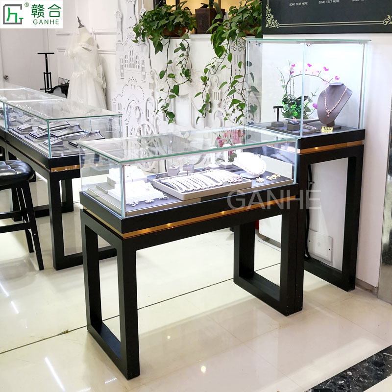 黑色橱窗饰品g展柜台烤漆珠宝展示柜古董柜台中式玉石玻璃柜子