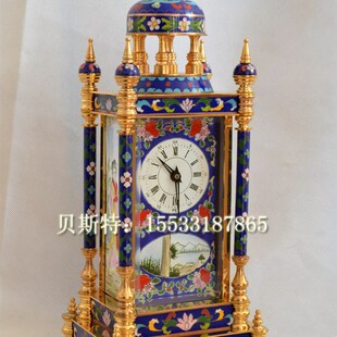 钟表景泰蓝金色机n械小座钟教堂复古欧式 家居摆钟工艺立钟