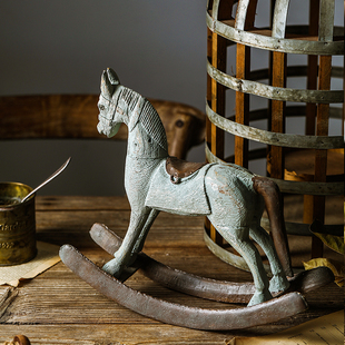 美式仿木偶摇摇马摆件工艺品客厅家居I电视柜酒柜民宿复古装饰品