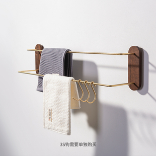 卫生间毛巾架黑胡桃木浴室置物架免打孔壁K挂收纳架挂架实木毛巾
