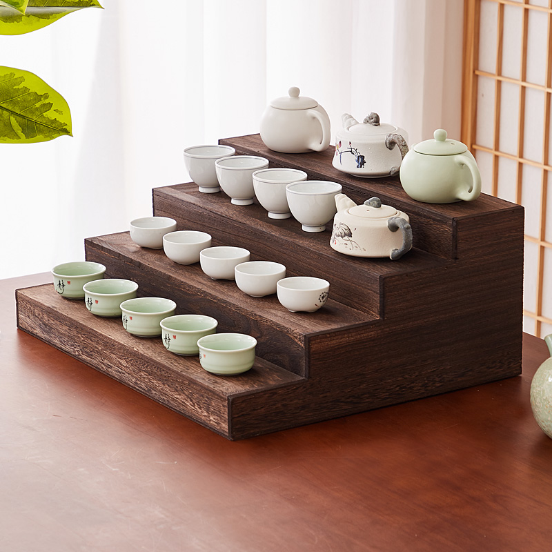 实木茶杯架博古架桌面茶壶架茶具阶梯收纳架珠宝T陈列架产品展示