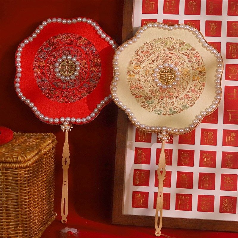 新娘结婚双面红色重工团扇diy材料G包高级中式婚礼出嫁秀禾服婚扇,家居饰品,工艺扇/团扇/喜扇/折扇,淘宝优惠券,粉丝福利购,淘宝优惠卷
