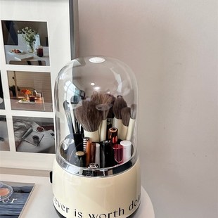 旋转化妆刷收纳桶大容量防w尘带盖化妆品眉笔口红桌面收纳盒笔筒