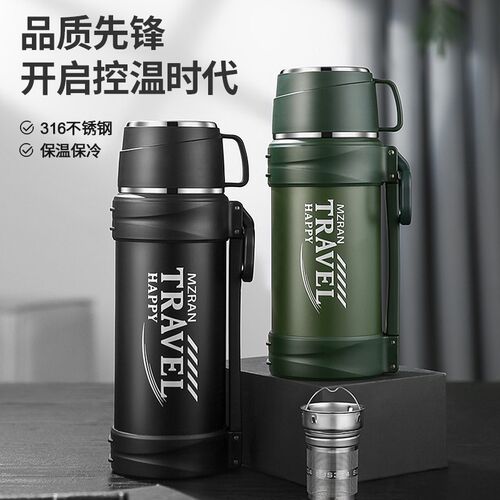 君恒31b6不锈钢4L保温壶军绿色 中式设计48小时保温适用户外泡茶