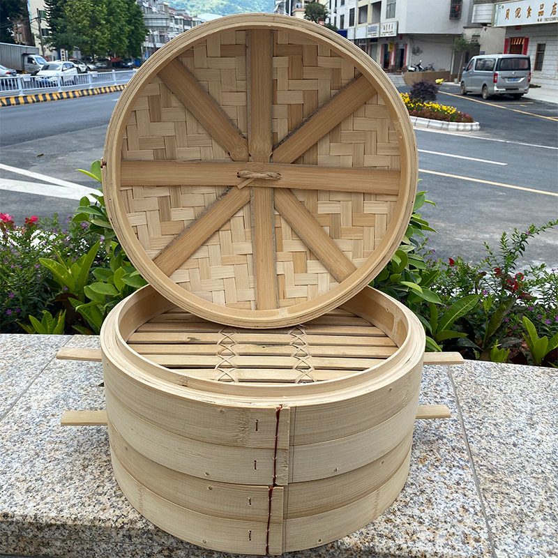 大号家用竹笼屉手柄竹编加高y加深蒸锅包子店竹蒸笼商用铁锅笼屉