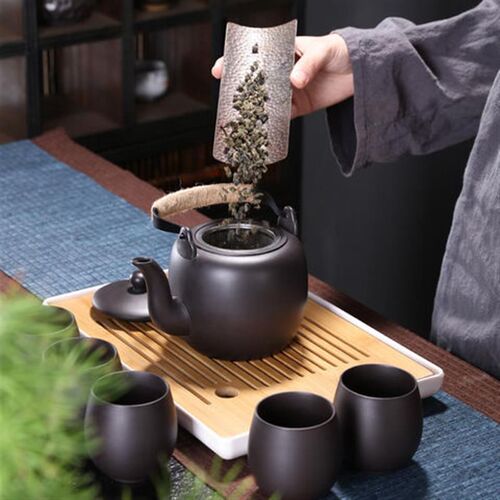 紫砂原矿提梁壶茶具套装家用陶瓷C大号容量泡茶壶过滤客厅茶杯茶