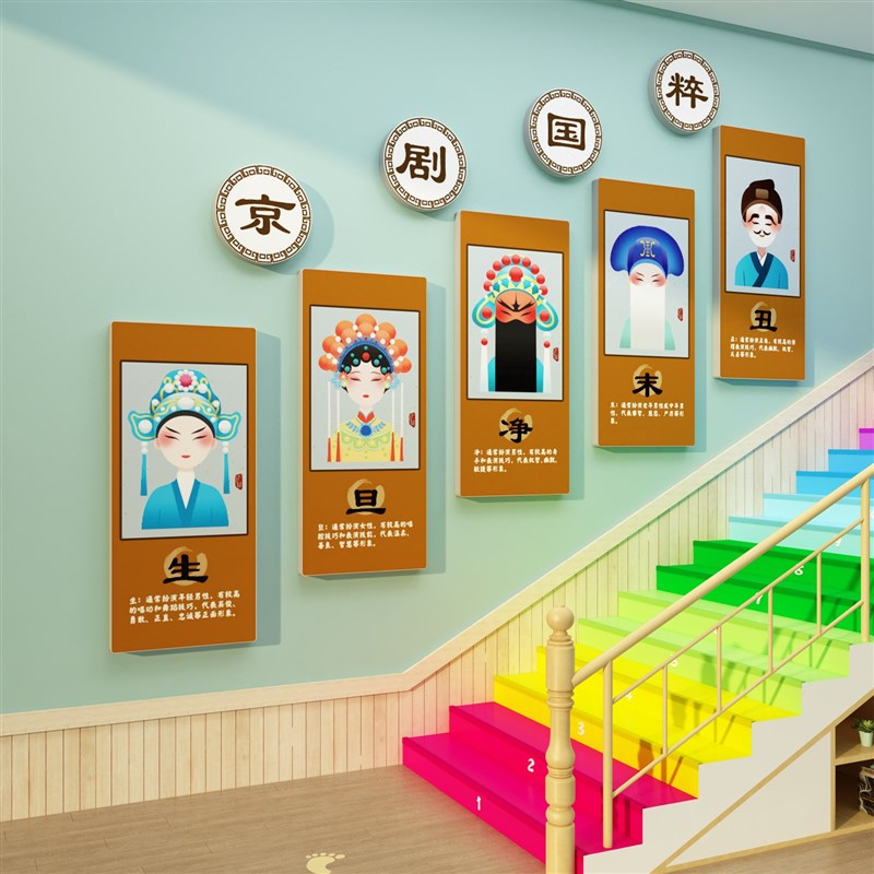 幼儿园环创京剧国粹传统文u化主题墙成品布置走廊楼梯背景墙面装