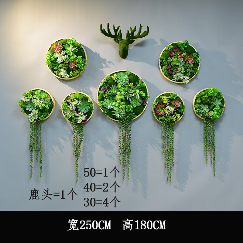 圆形仿真绿植相框壁假花客厅墙壁挂墙植H物 创意餐厅墙面墙体装饰